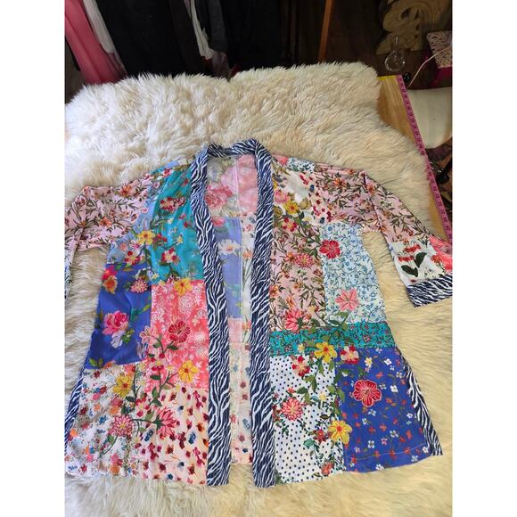 John Mark Floral Kimono Patchwork & Embroidered Size XL Viscose - Picture 3 of 16